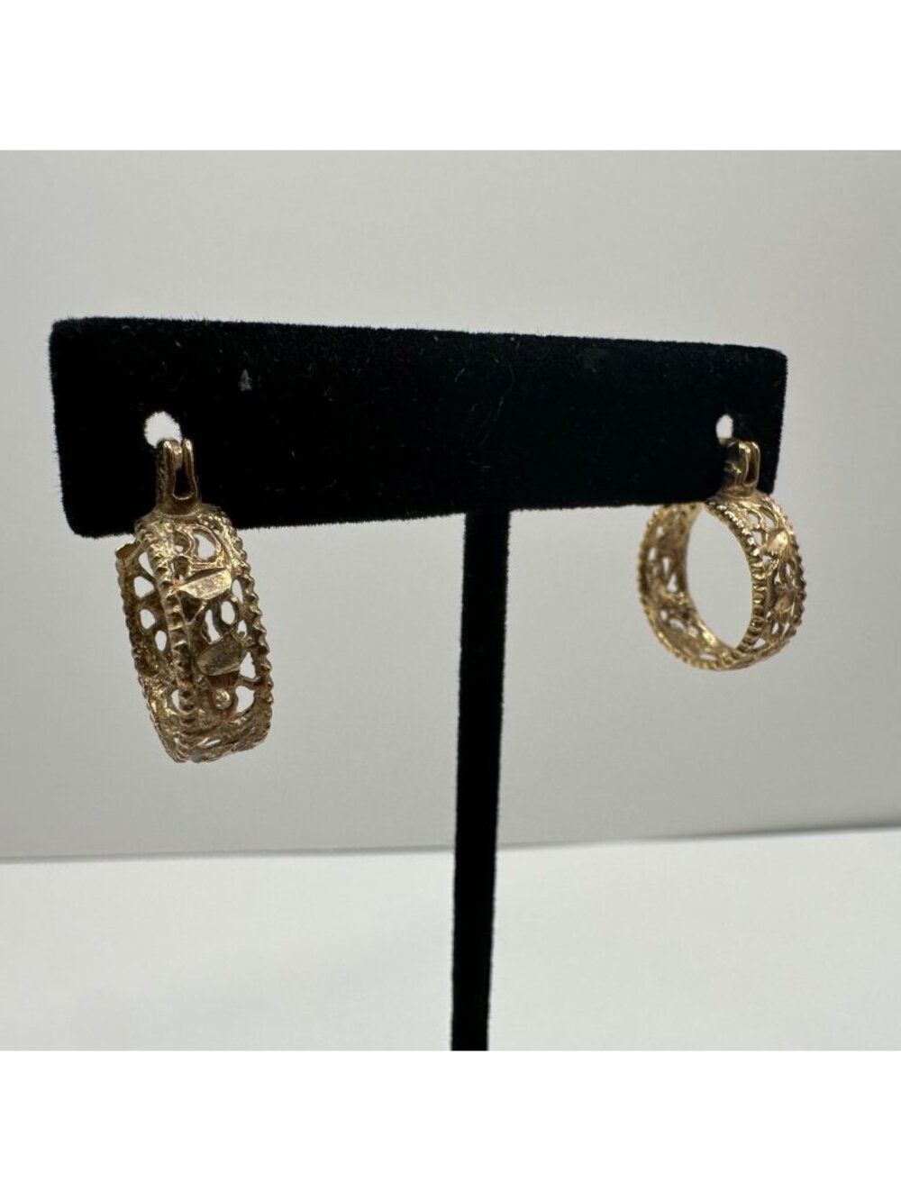Sterling 925 Silver Vermeil Open Filigree Hoop Earrings Estate Classic 4 grams